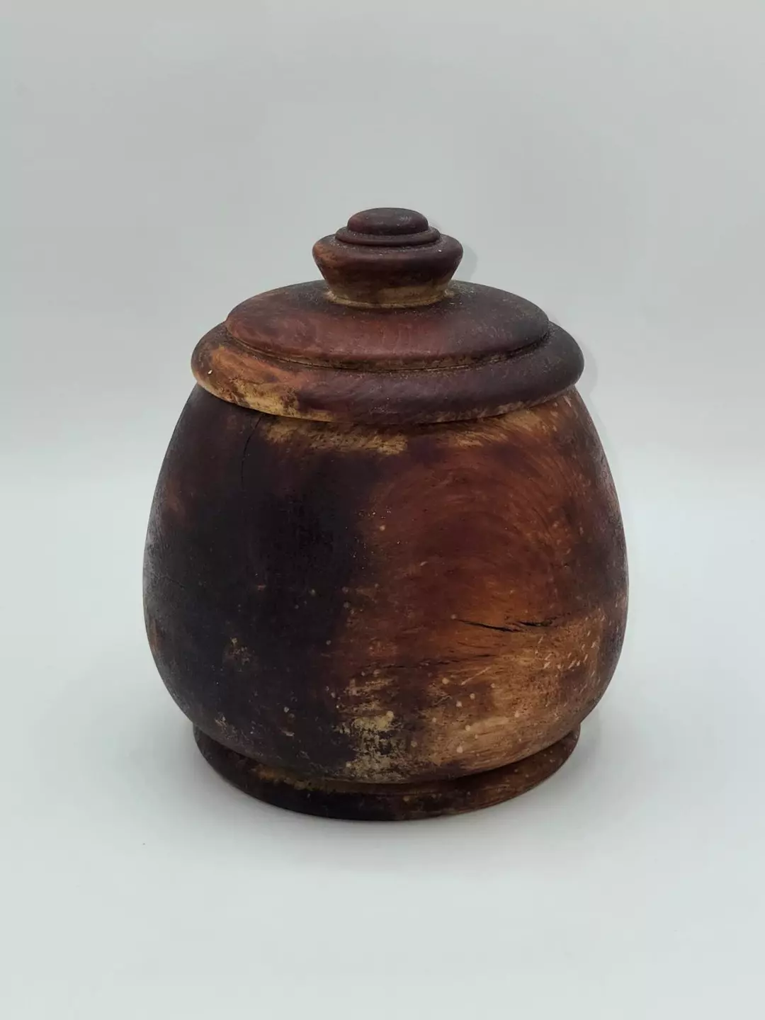 Vintage Hand Turned Wood Lidded Pot Bowl Rustic Wooden Container 5.5" thumbnail