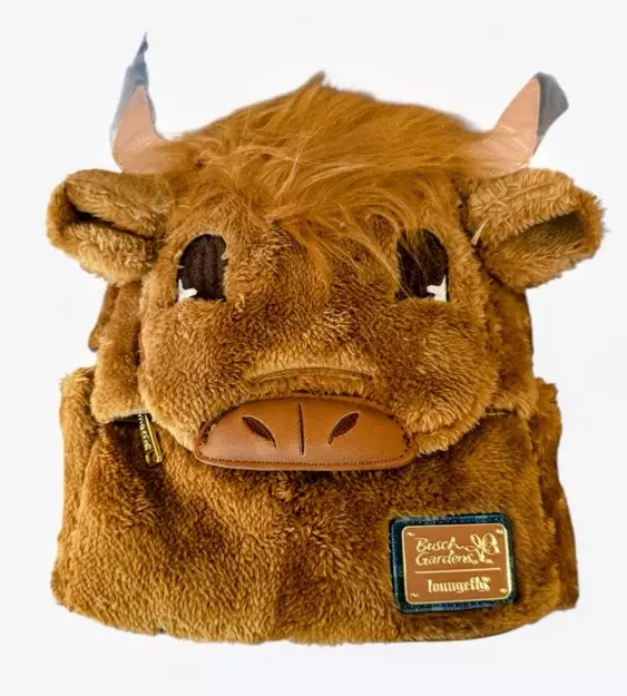LOUNGEFLY BUSCH GARDENS EXCLUSIVE HIGHLAND COW PLUSH BACKPACK NWT thumbnail