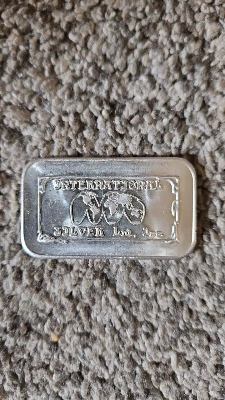1 oz .999 Silver 1985 International Silver Ltd. commercial silver art bar. thumbnail