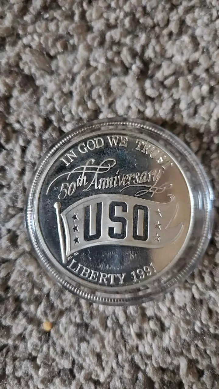 1991 One Dollar .925 Silver USO 50th Anniversary coin thumbnail