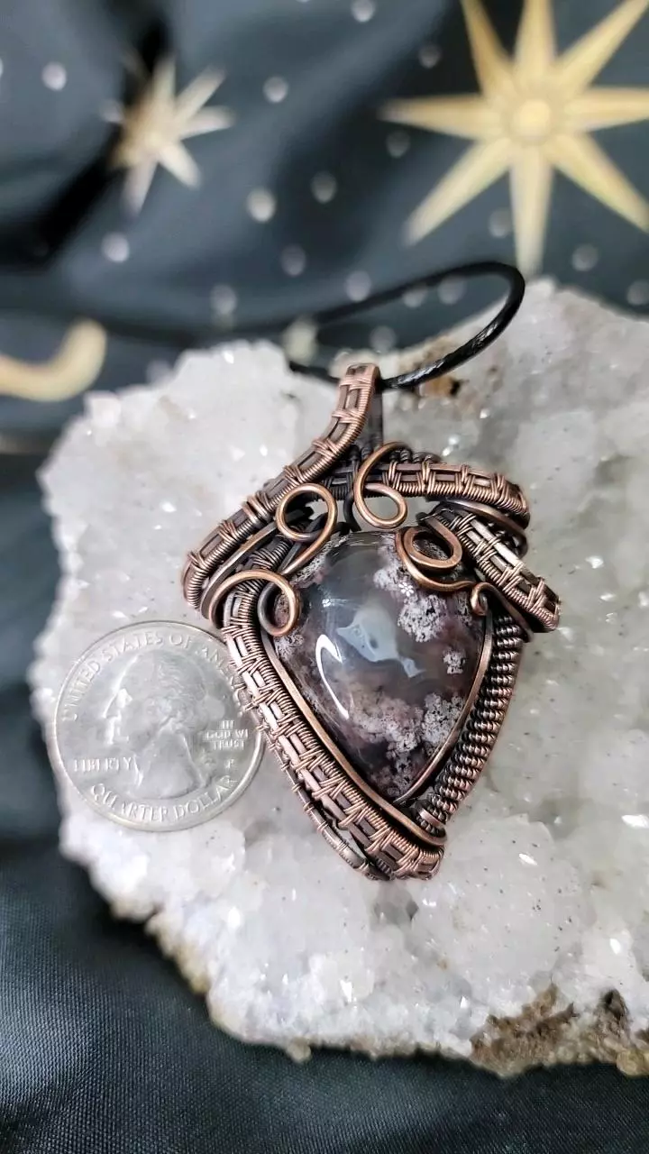 Copper wrapped black flower agate pendant thumbnail