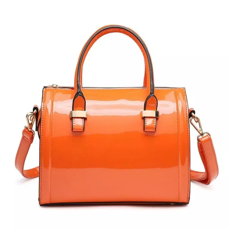 New Dasein Shiny Patent Faux Leather Barrel Body Satchel Bag thumbnail