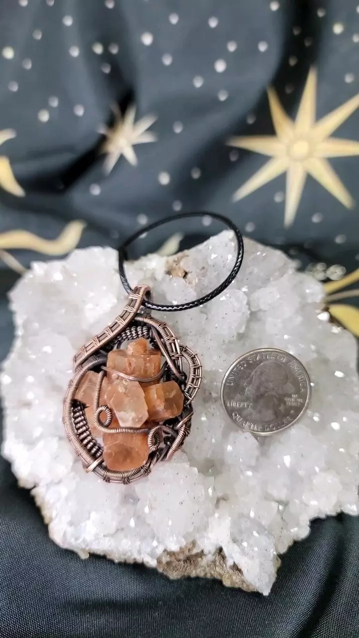 Copper wrapped  Natural Star Aragonite pendant thumbnail