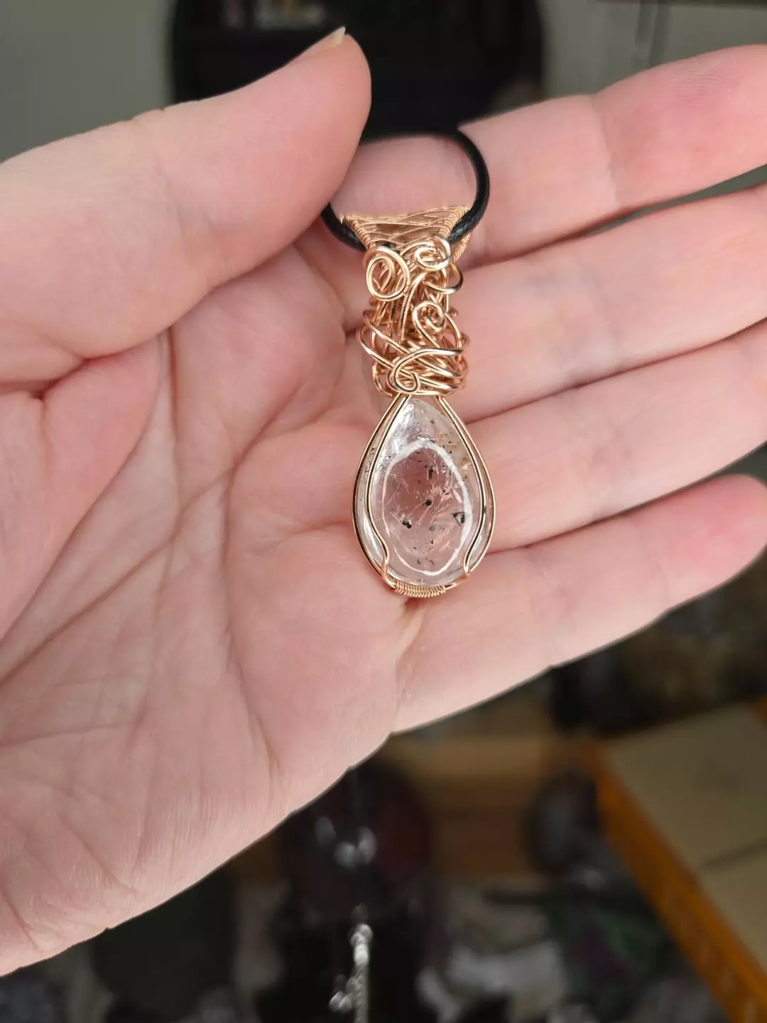 14k Rose Gold Filled Enhydro Double Bubble Wire Wrap Crystal Pendant thumbnail