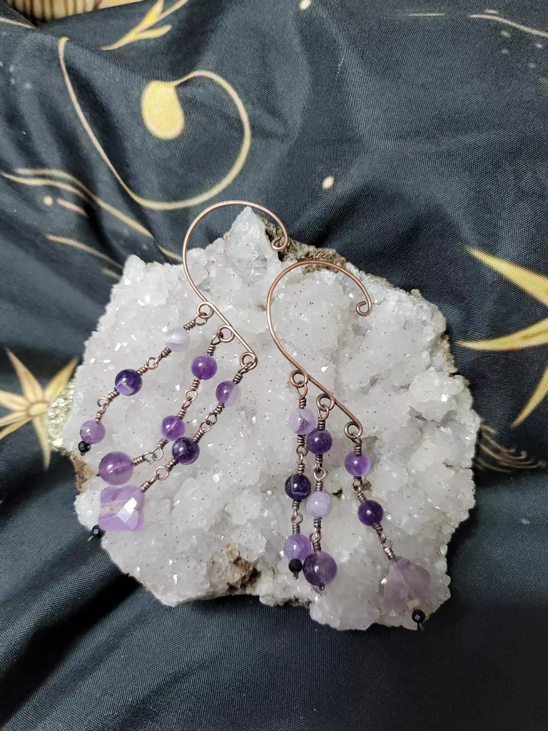 Copper earwire set with Amethyst beads (3 loop good to wear with earings) thumbnail