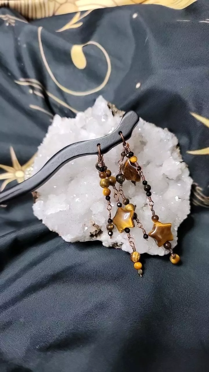 Hair stick 7" with tiger eye beads thumbnail