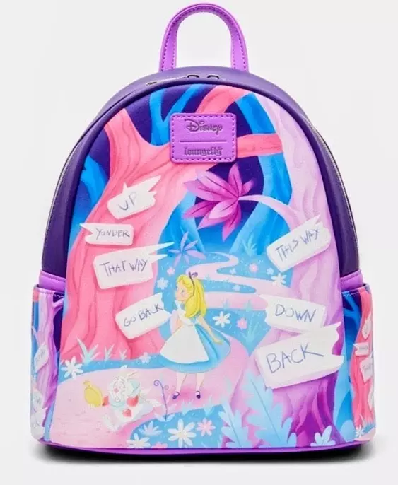 LOUNGEFLY DISNEY ALICE IN WONDERLAND SIGNS BACKPACK NWT thumbnail