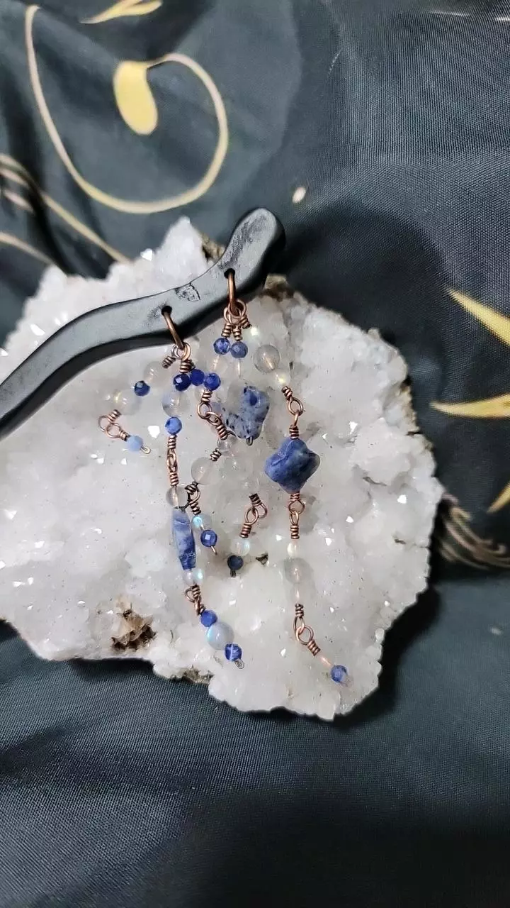 Hair stick 7" Labradorite and sodalite beads thumbnail