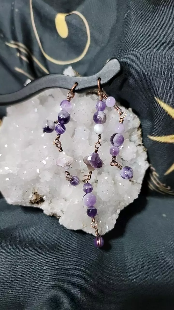 Hair stick 7" with amethyst beads thumbnail