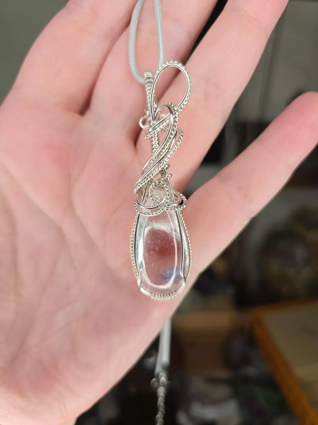 925 Sterling Silver Dumortierite Quartz Wire Wrap Crystal Pendant thumbnail