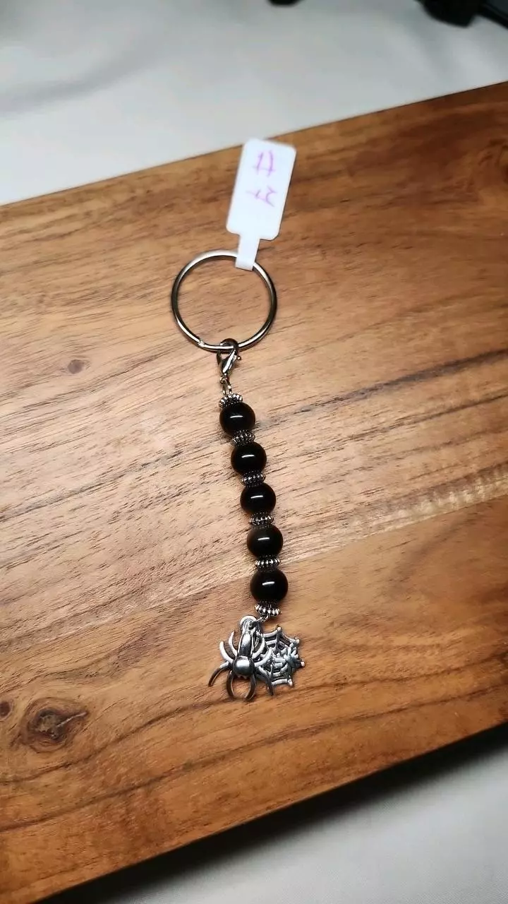 Silver Sheen Obsidian Keychain w/charms (7) thumbnail