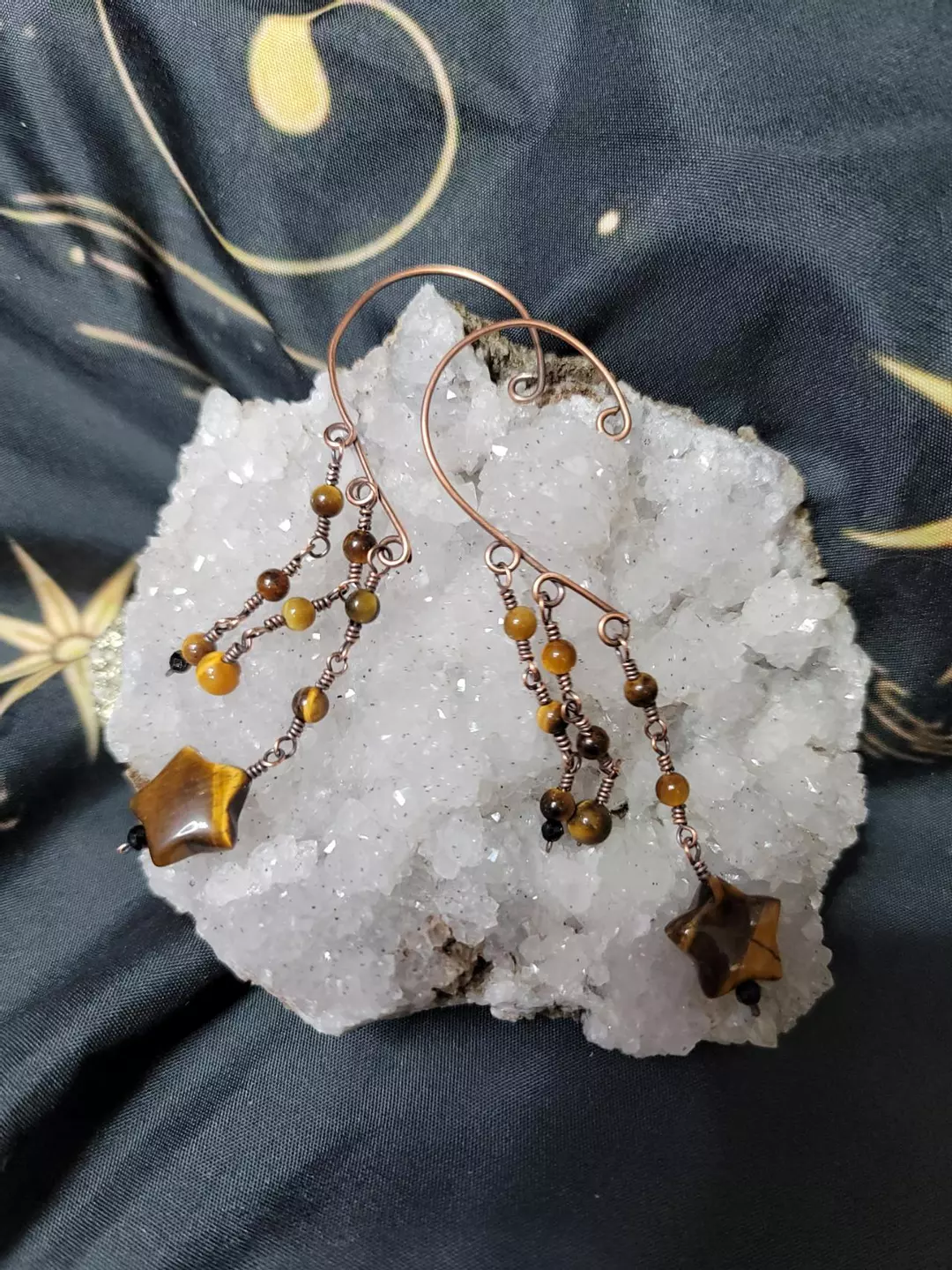 Copper earwire set with tiger eye beads (3 loop good for wearing with earrings) thumbnail