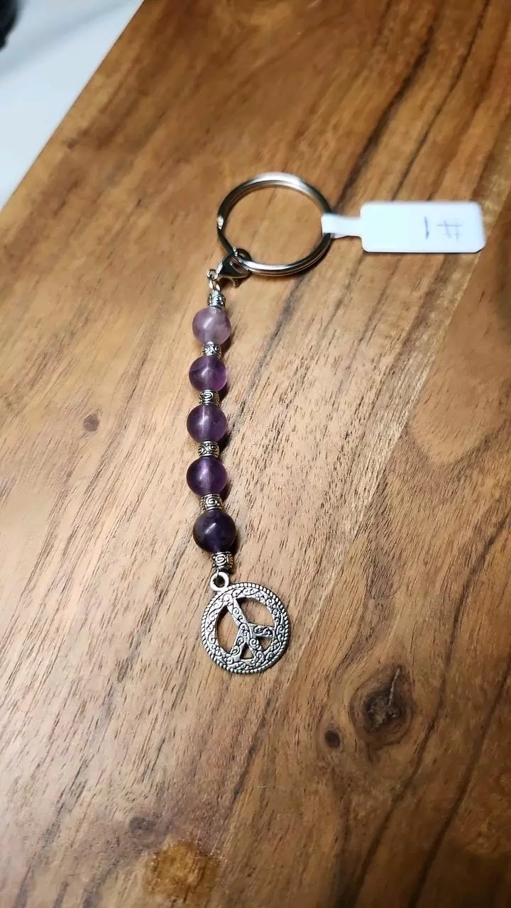 Purple fluorite Keychain w/charms (1) thumbnail