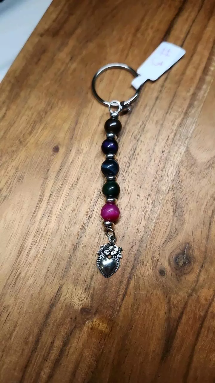 Multi colored Tiger's eye Keychain w/charms (3) thumbnail