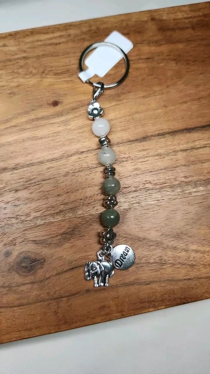 Moss Agate Keychain w/charms (6) thumbnail