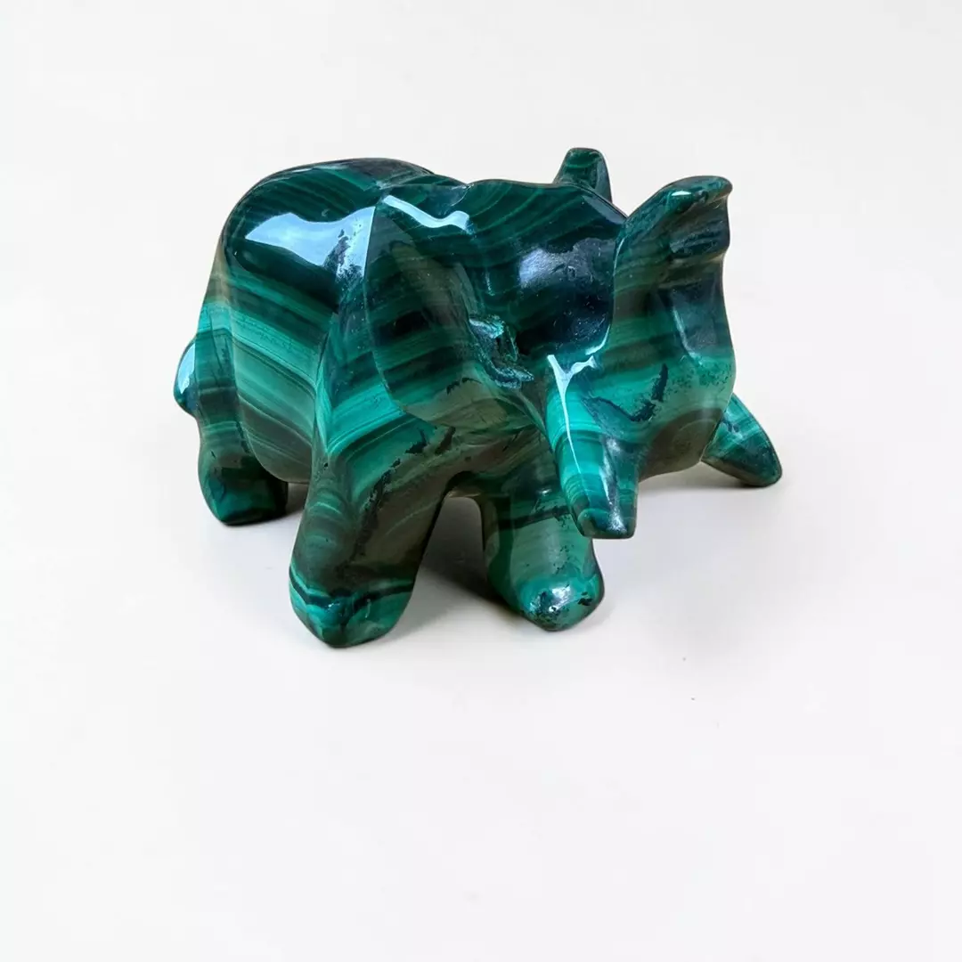 Hand-Carved Malachite Elephant Figurine thumbnail