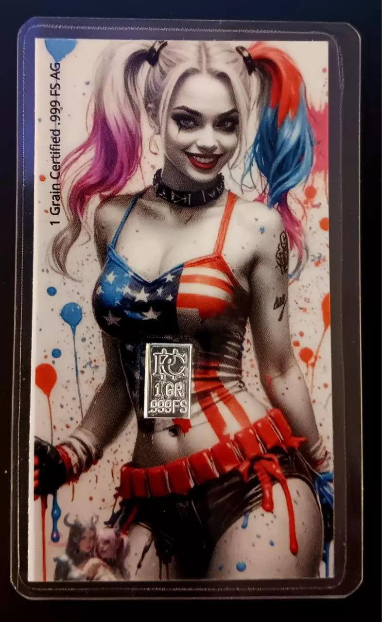 Silver .999 Fine Silver Certified 1 Grain Card DC "Harley Quinn Q Card" thumbnail