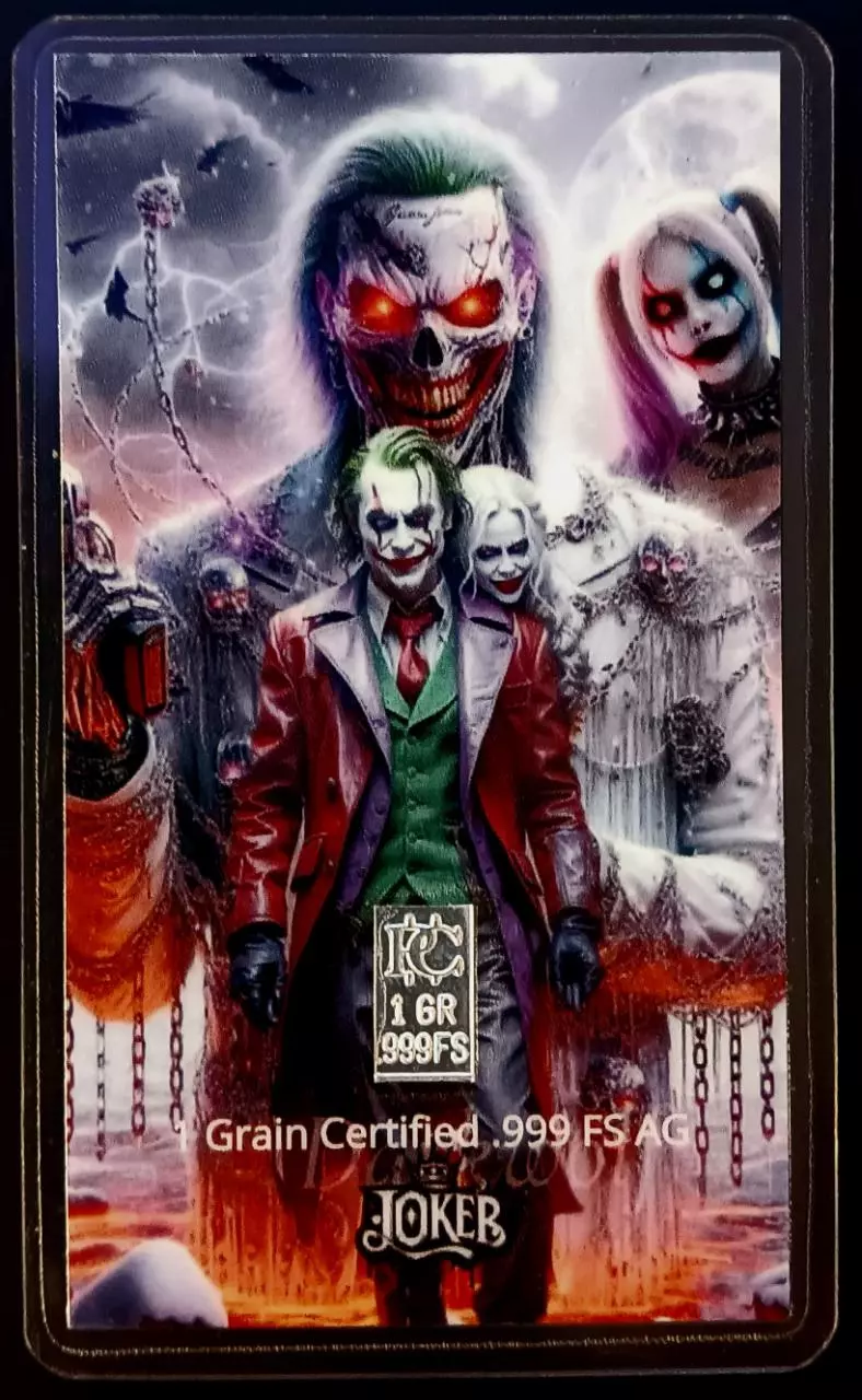 Silver .999 Fine Silver Certified 1 Grain Card DC "Joker Zombie" thumbnail