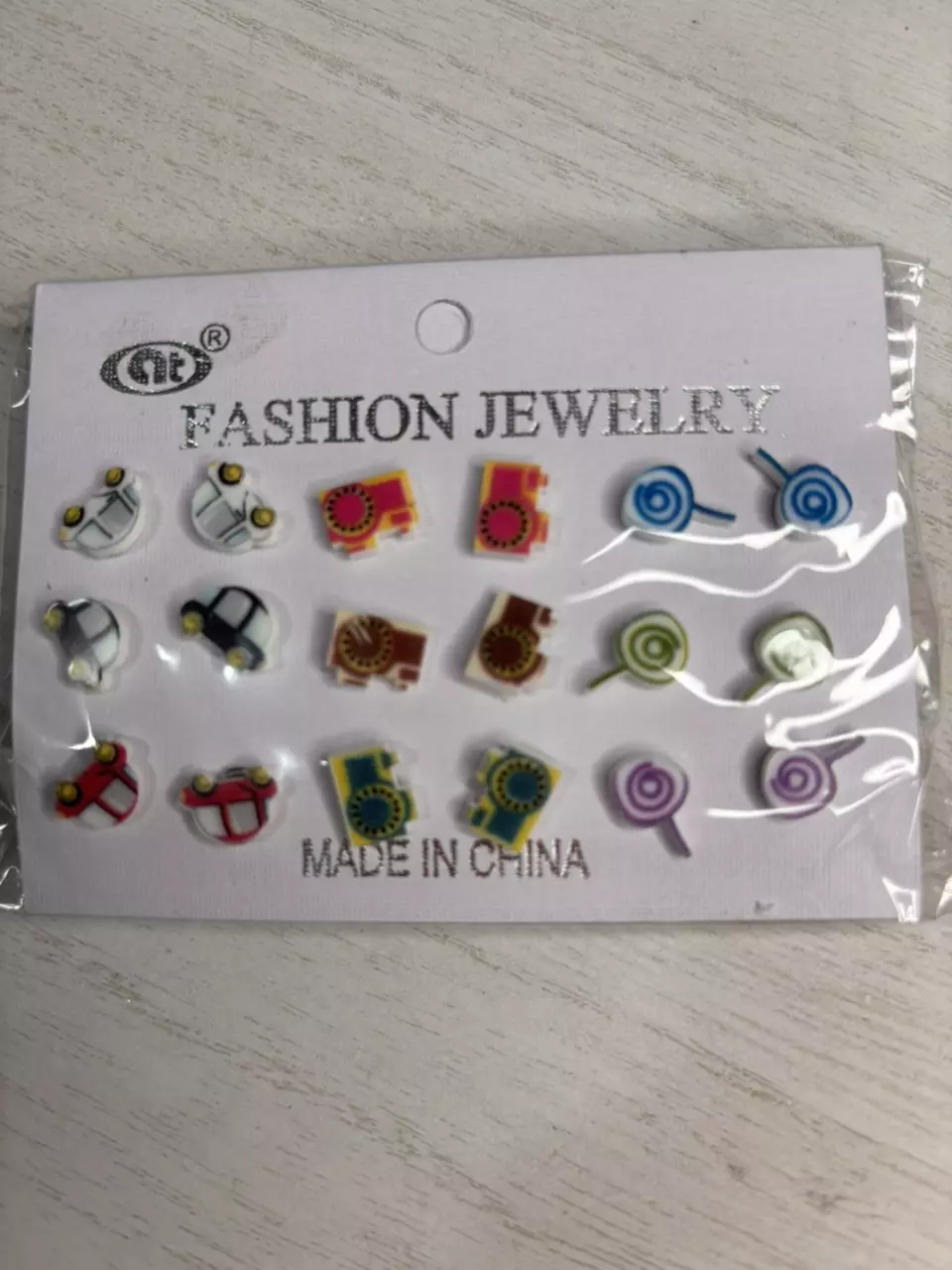 9 Pair Kids Stud Earring Set – Cars, Tractors & Lollipop Cute Mini Earrings thumbnail