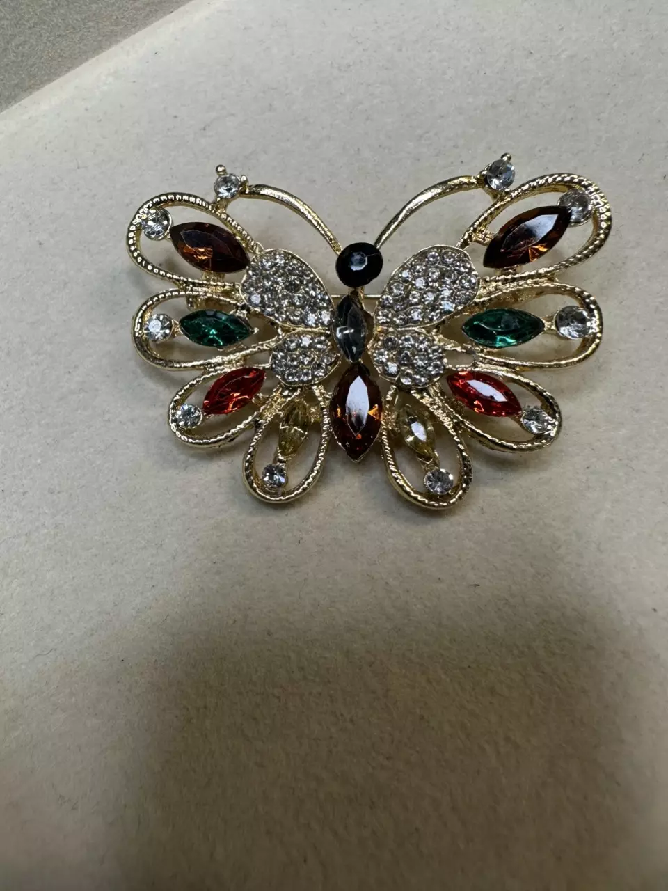 Gold tone/ rhinestone butterfly brooch thumbnail