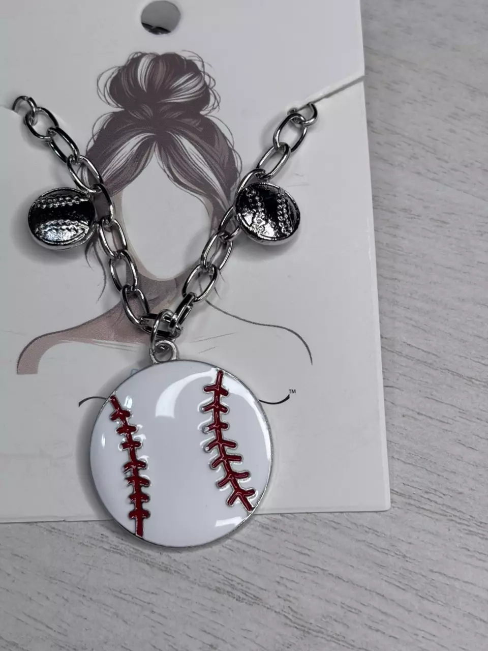 Baseball Charm Necklace Silver Tone Chain Sports Jewelry thumbnail