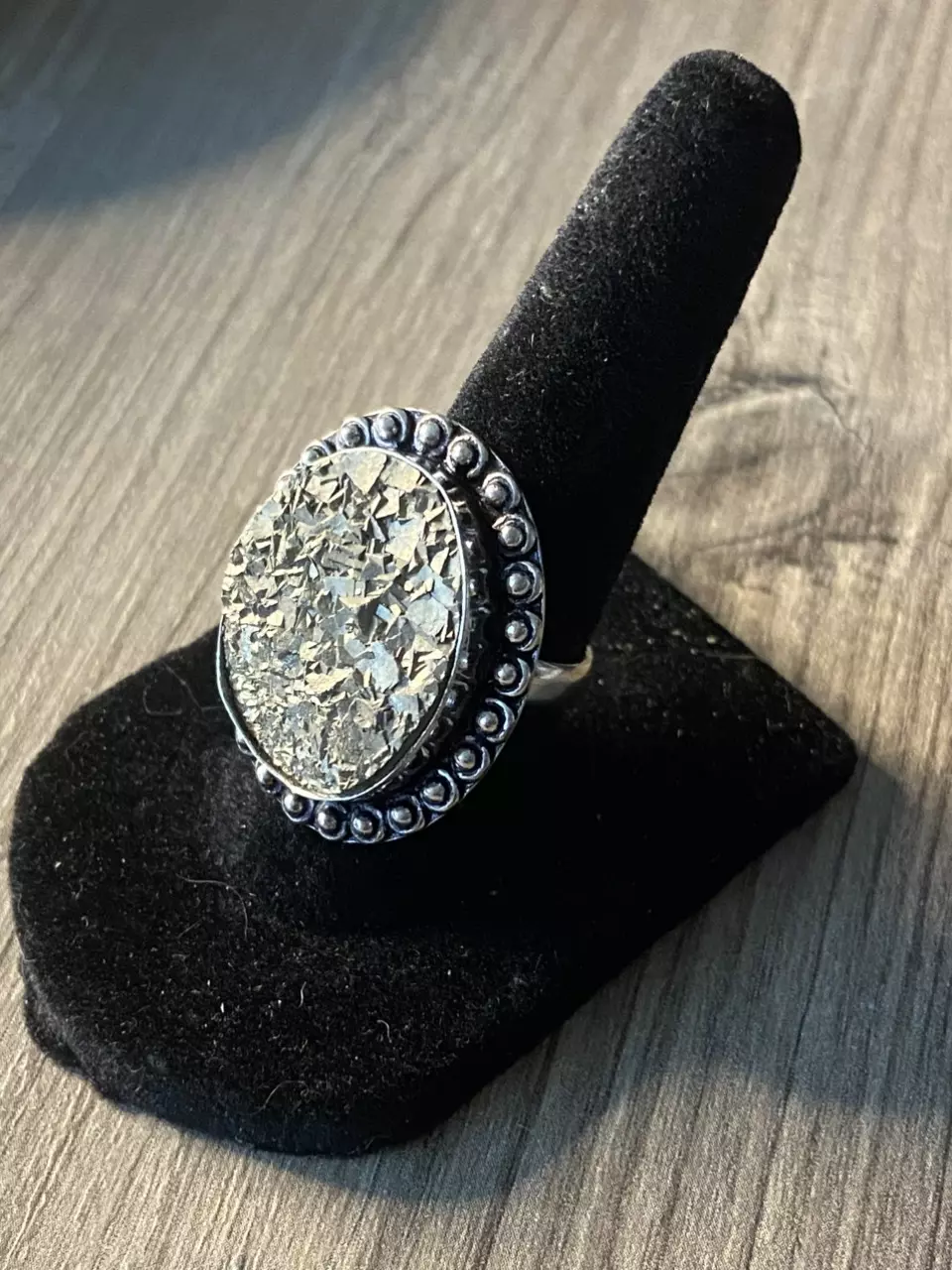 Pyrite Druzy & 925 Silver Ring Size 6.50 thumbnail