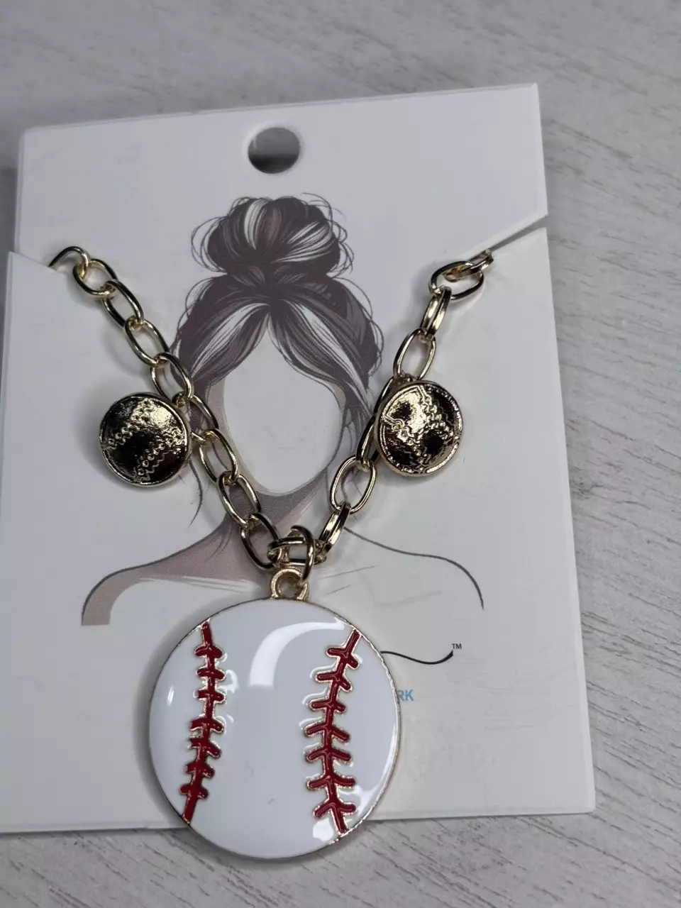 Baseball Charm Necklace Gold Tone Chain Sports Jewelry thumbnail
