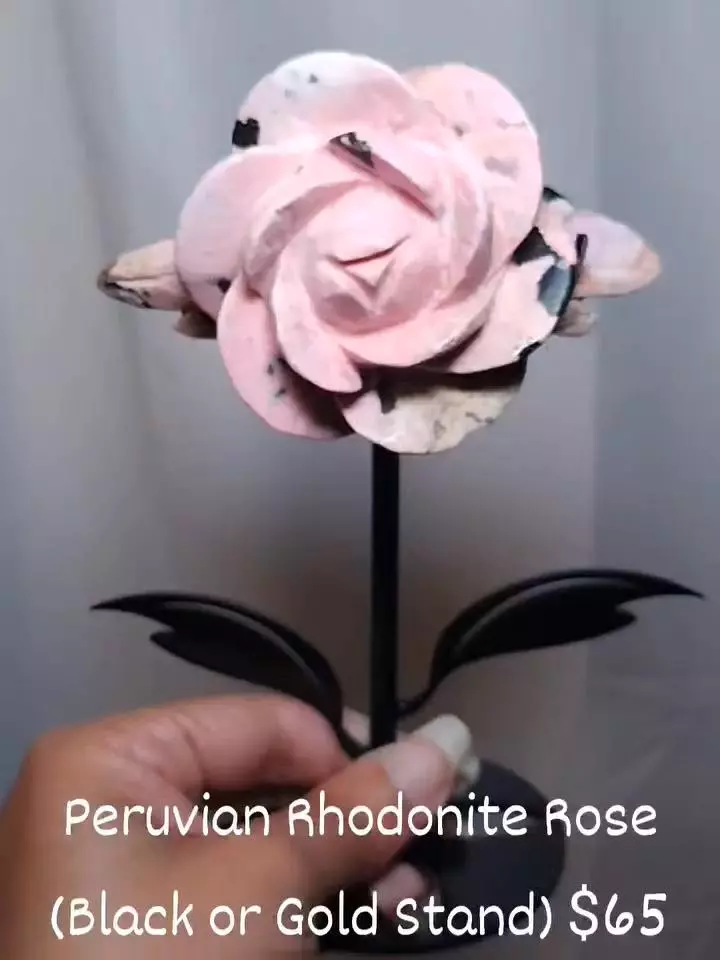 Peruvian Rhodonite Rose UV Reactive (Black or Gold Stand Included) thumbnail