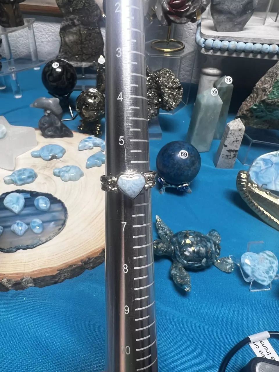 $45| Sz 6 Larimar Heart Flip Ring with Pink Conch Shell S925 thumbnail