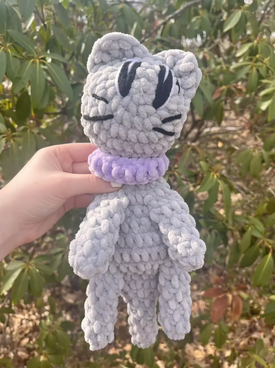 ✨Crochet Grey Cat Baby Snuggler with Purple Collar✨ thumbnail