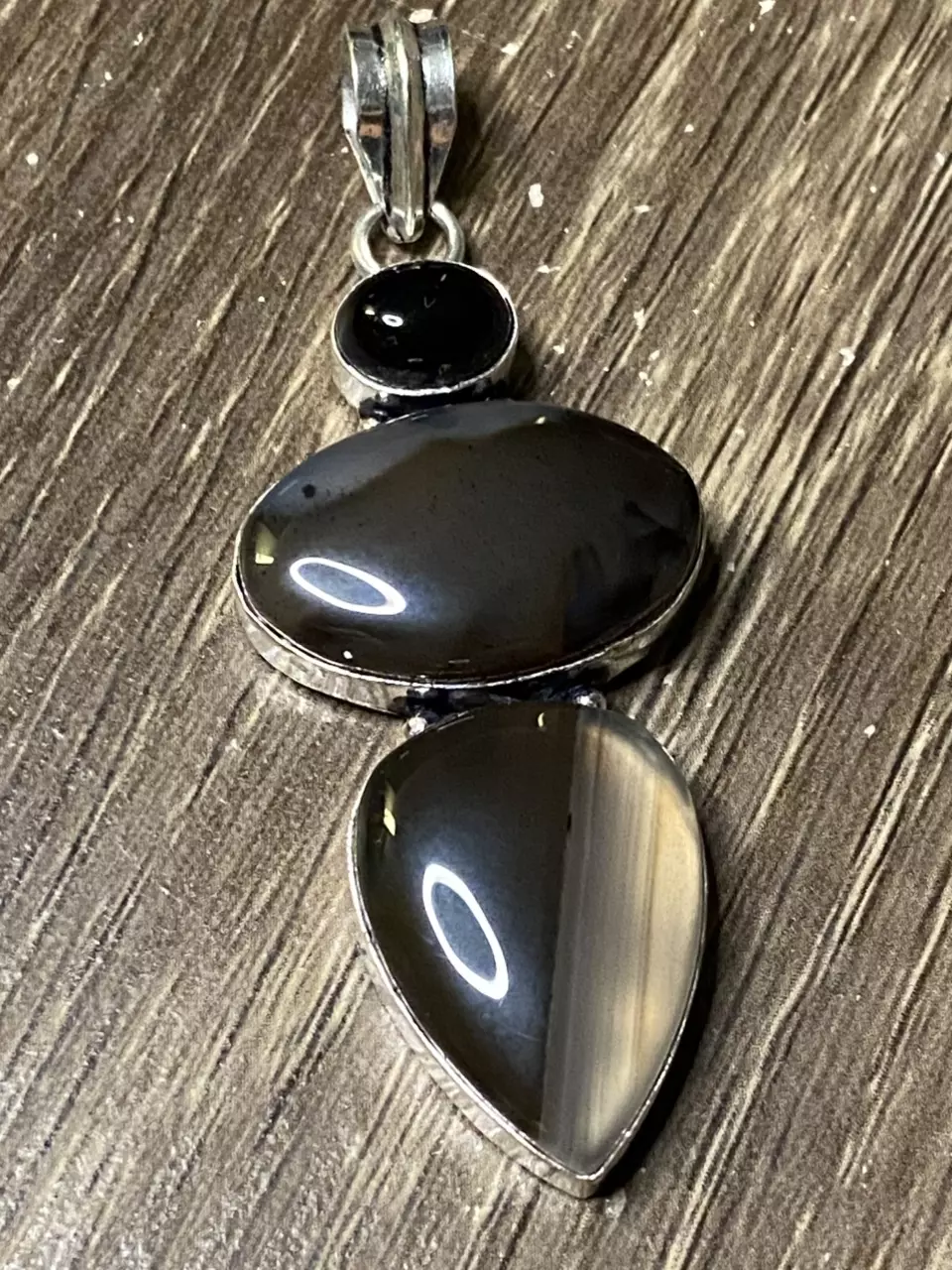 Montana Agate & Onyx Silver Pendant  2.8" thumbnail
