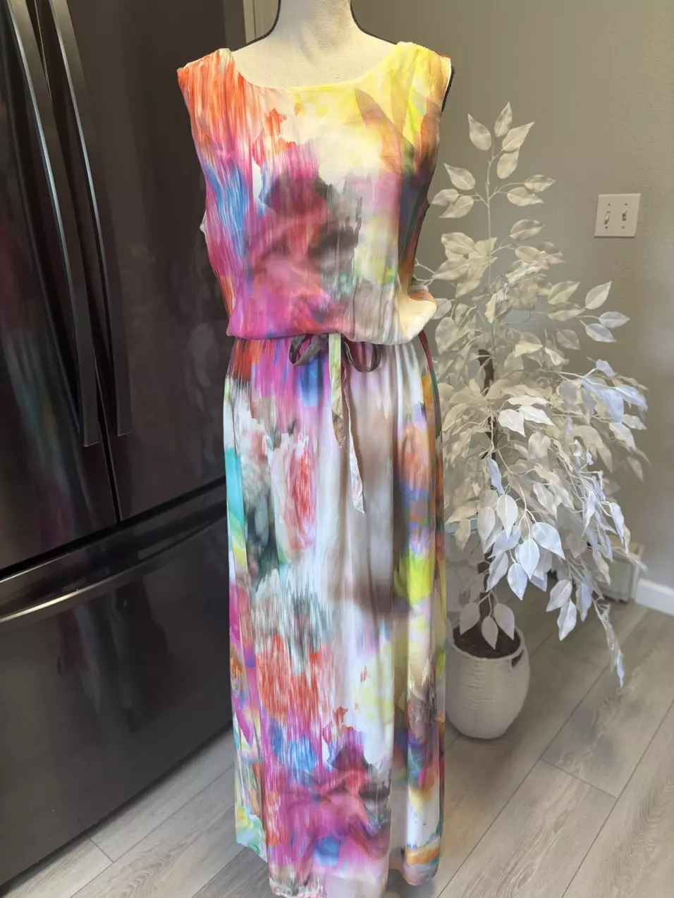 PROMOD (Spain). Multicolor Pink Teal Orange Maxi Dress. Size M. Preloved. thumbnail