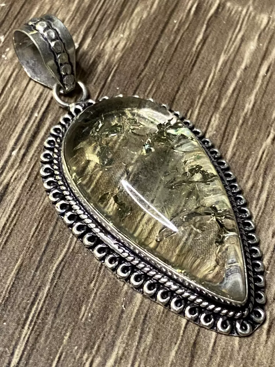 Snake Skin Quartz & Silver Pendant  2.5” thumbnail