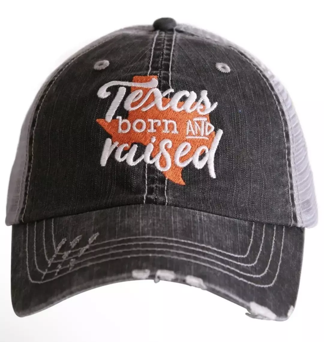 Texas Born and Raised Embroidered Distressed Trucker Hat Burnt Orange thumbnail