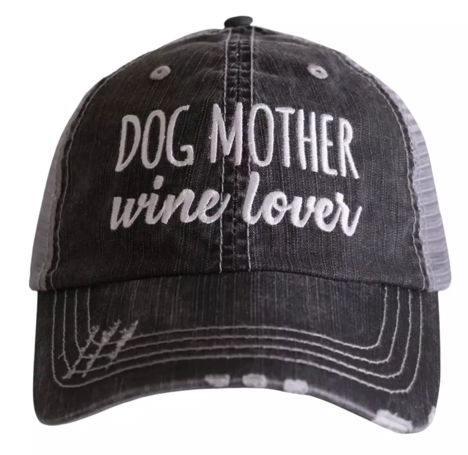 Dog Mother Wine Lover Embroidered Distressed Trucker Hat thumbnail