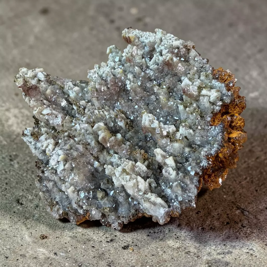 Calcite and Mimetite on Goethite Stalactites thumbnail