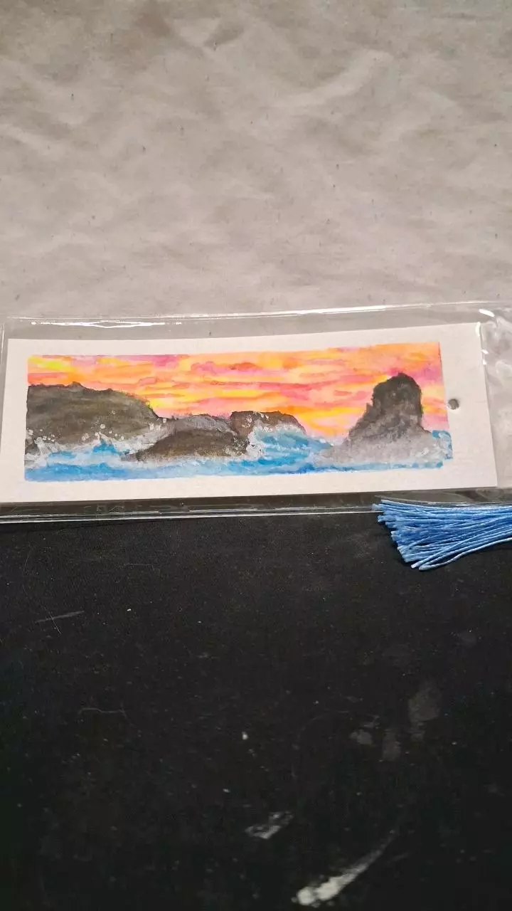 Original Watercolor Bookmark UV blacklight reactive sunset thumbnail