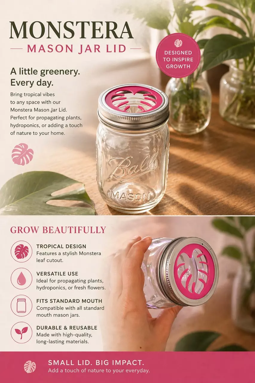 Mason Jar Propagation Lid (Monstera pastel) thumbnail