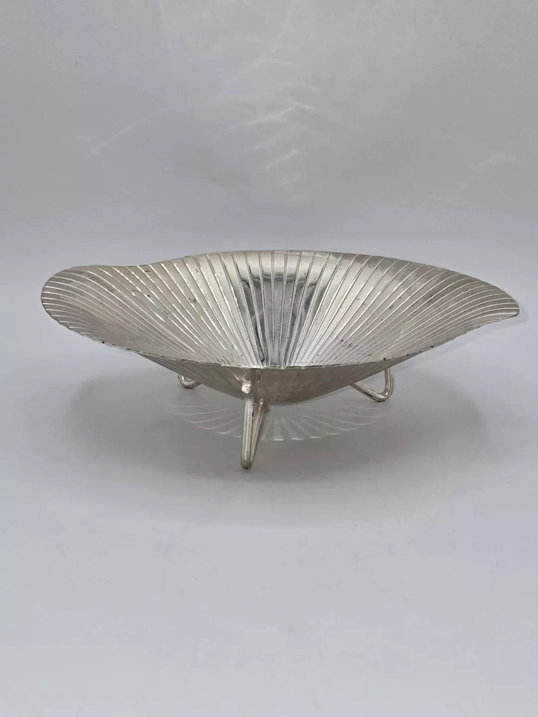 WMF Ikora Germany Silverplate Ribbed Centerpiece Bowl Tripod Mid Century Modern thumbnail