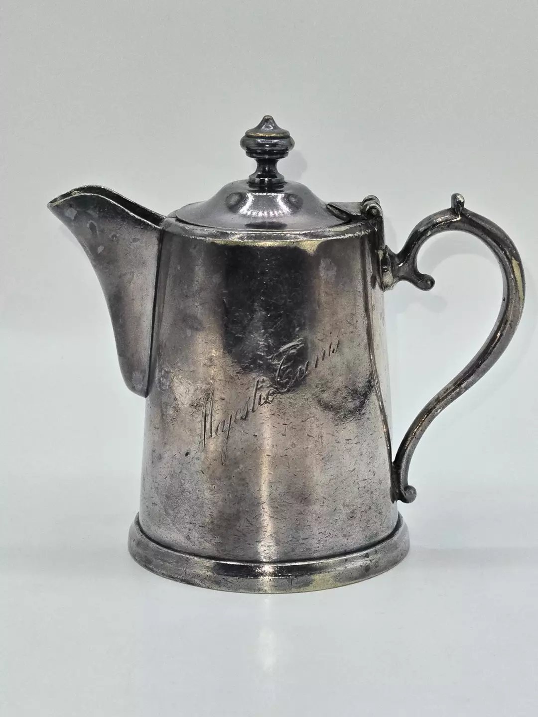 Vintage Pewter Creamer Tankard Pitcher Engraved Personalization Hinged Lid thumbnail