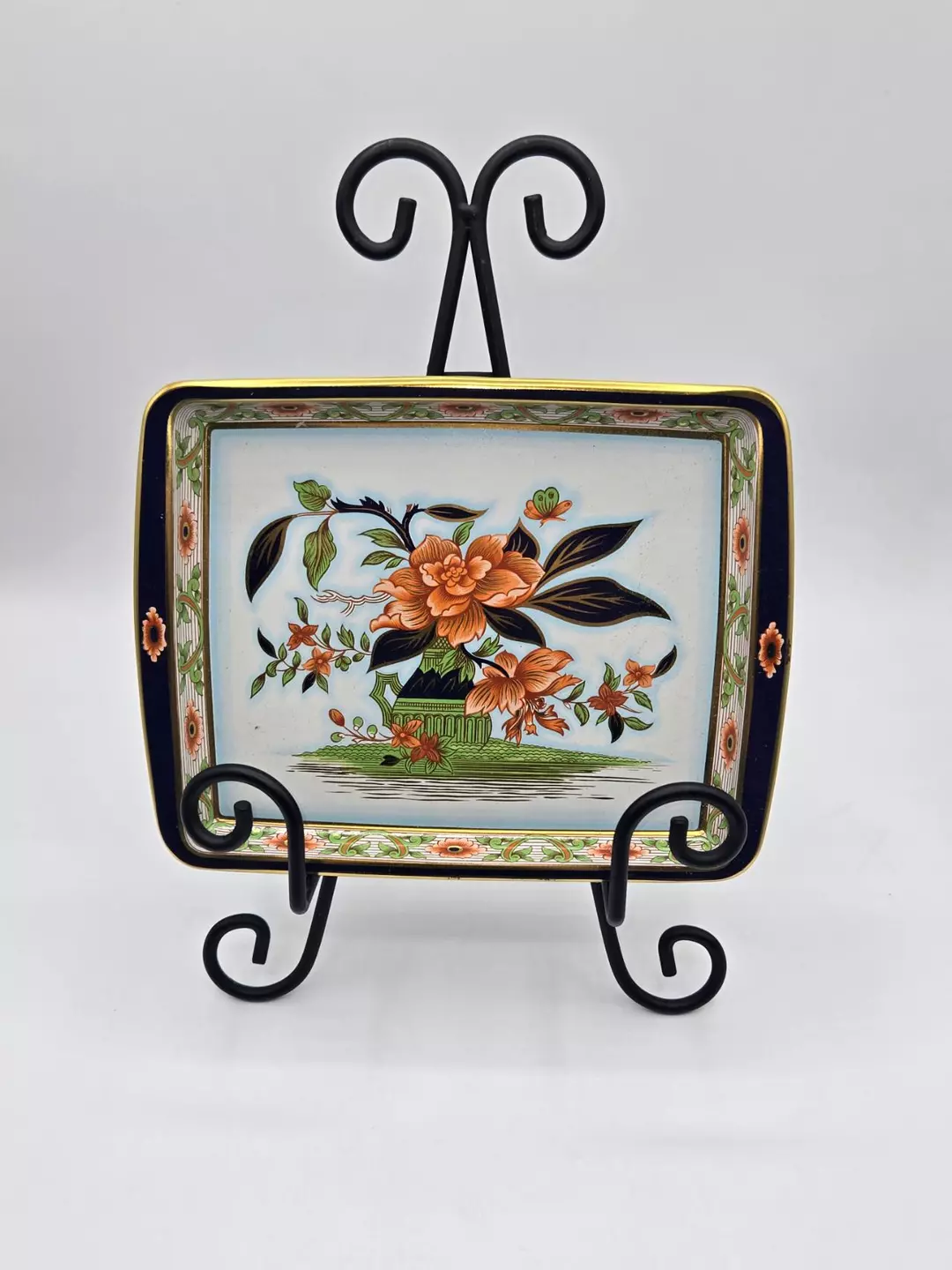 Daher Decorated Ware Floral Metal Tray England Orange Black Gold Rectangular thumbnail