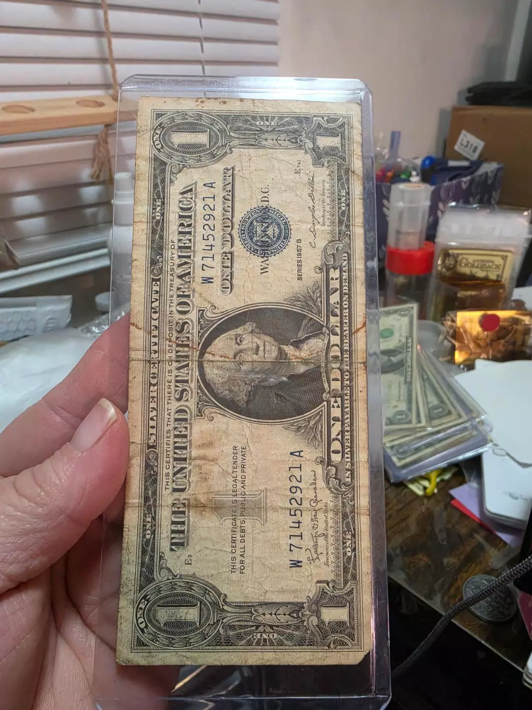 1957 Silver Certificate Dollar Bill Blue Seal Old US Bill $1 Money Series B thumbnail