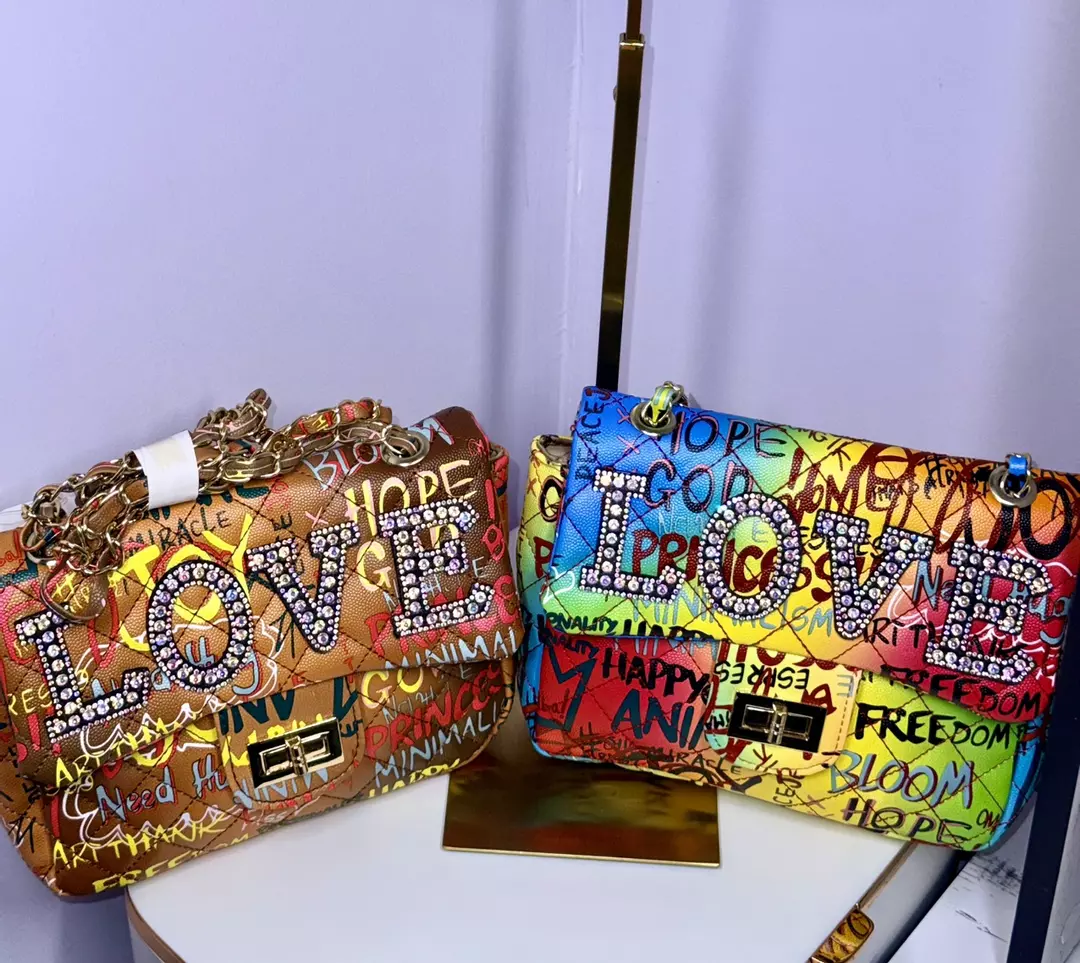 Graffiti “LOVE” Rhinestone Bags (2 colors BUYERS CHOICE) thumbnail