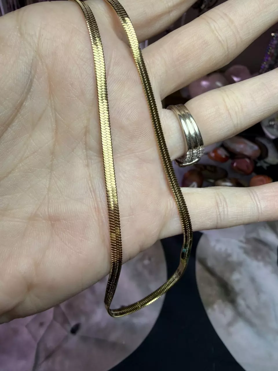 20 in gold plated stainless steel herringbone chain thumbnail