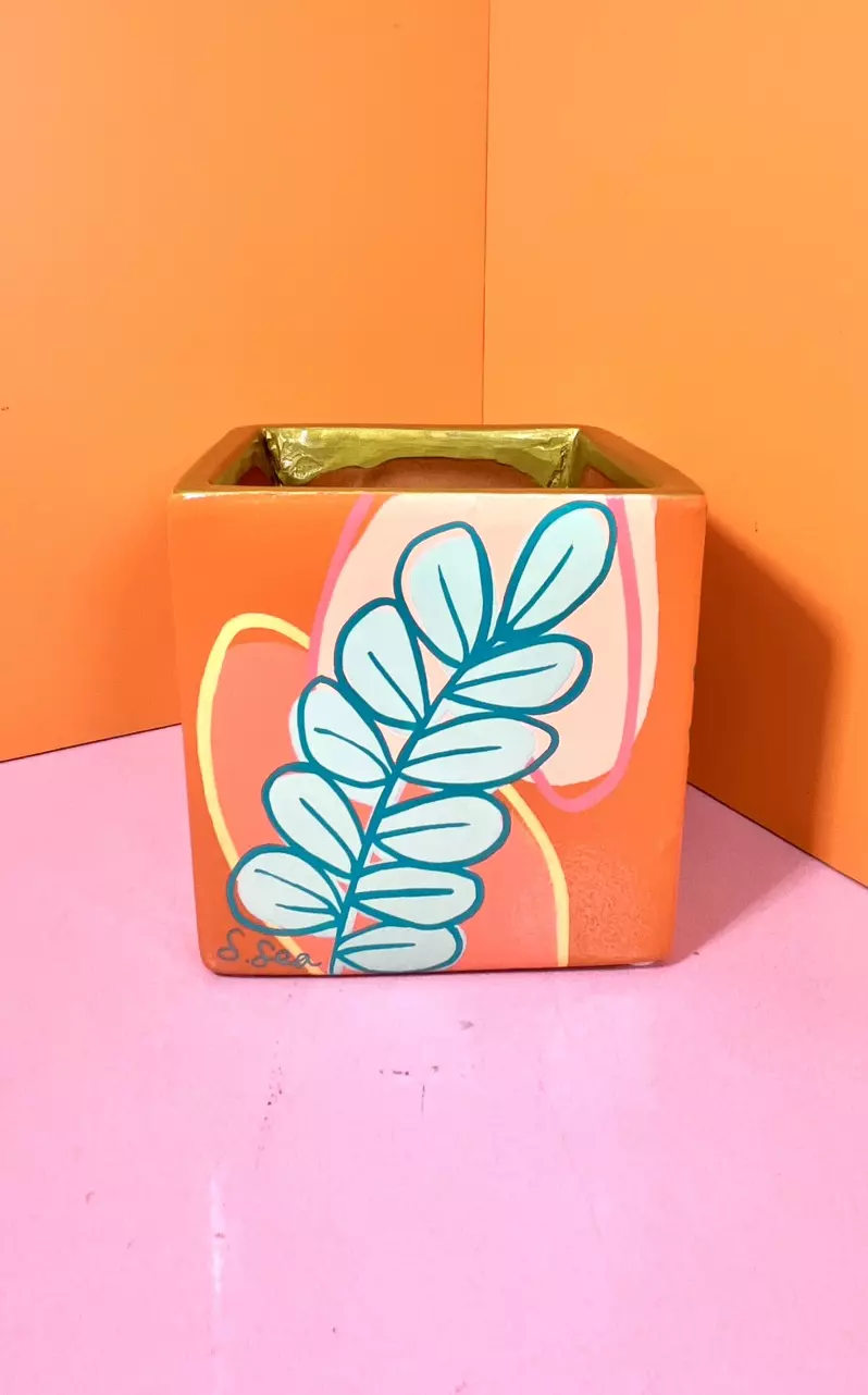 Hand Painted Square BOCA Pot - 4 in. | SunKissed Orange thumbnail
