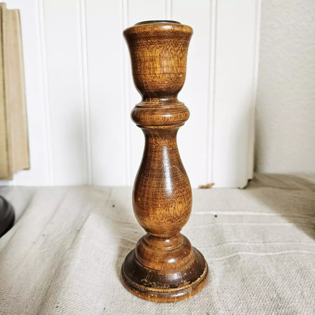 Wood Candlestick with Brass Insert thumbnail
