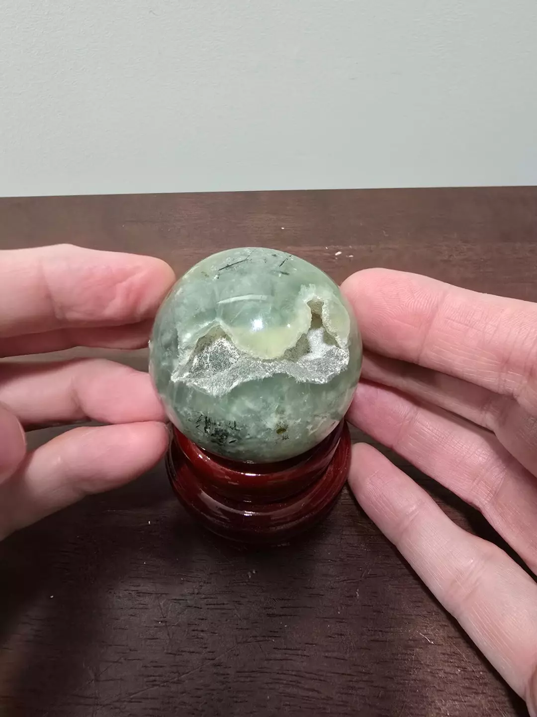 Prehnite with Tourmaline Crystal Sphere #B 48 mm thumbnail