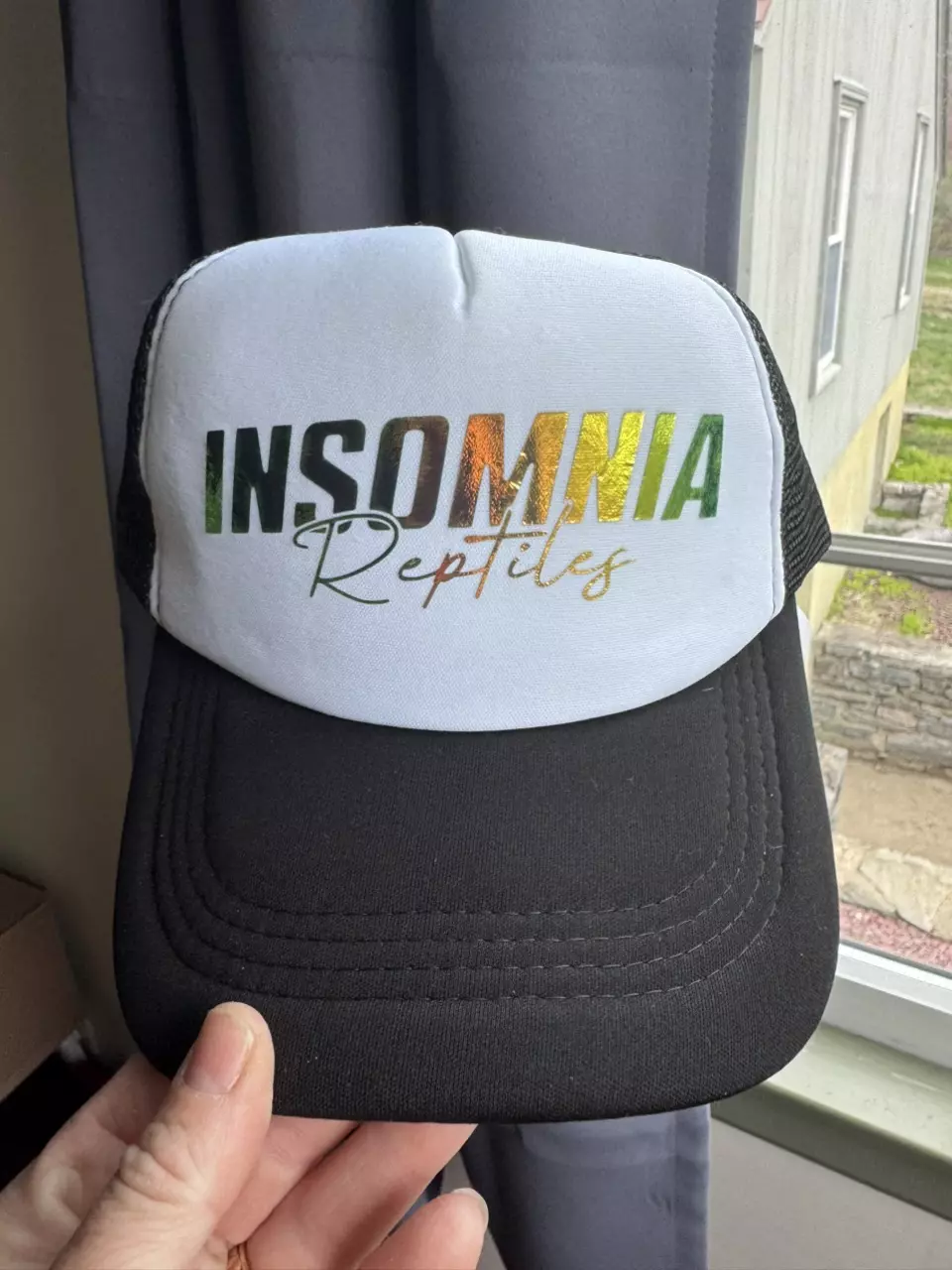 Metalic Green/Gold “Insomnia Reptiles” trucker hat thumbnail
