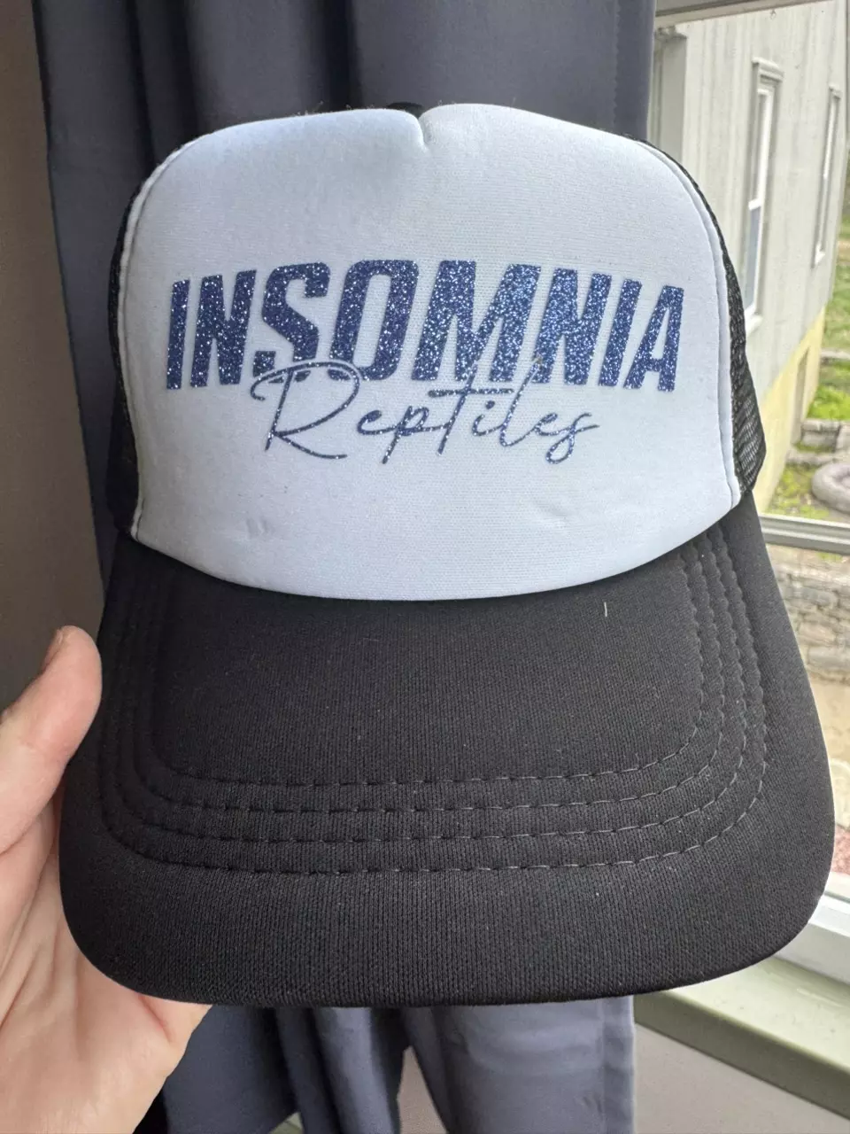 Blue “Insomnia Reptiles” trucker hat thumbnail