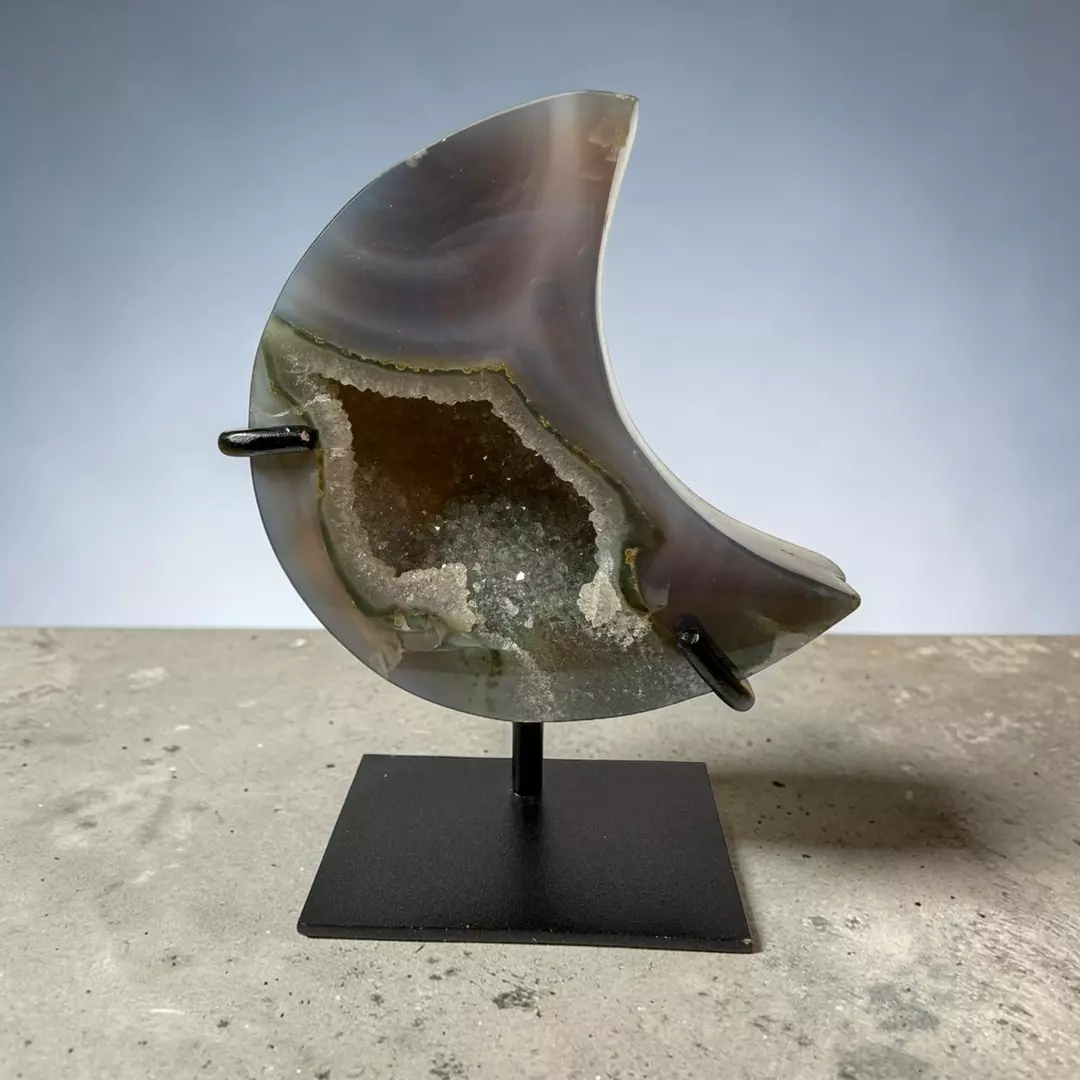 Agate Moon on Stand with Natural Druzy thumbnail